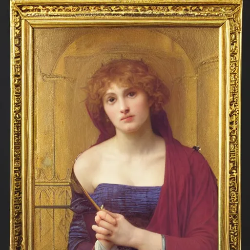 Image similar to a renaissance oil painting portrait by alma tadema of a holy divine prophet beautiful saint blonde woman, dark lit candles, colourful pastel, detailed academic bouguereau, sharp focus, high contrast studio lighting