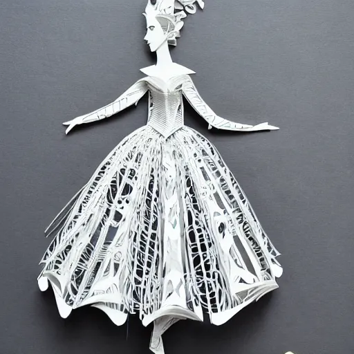 Prompt: cut paper sculpture of cinderella in her ball gown
