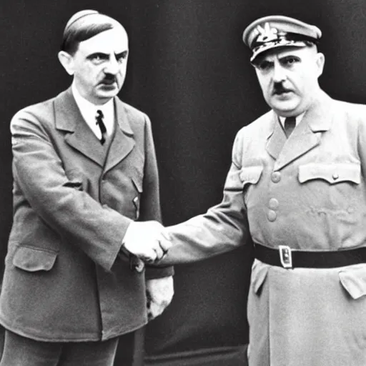 Prompt: Mr Bean shakes hands with Hitler