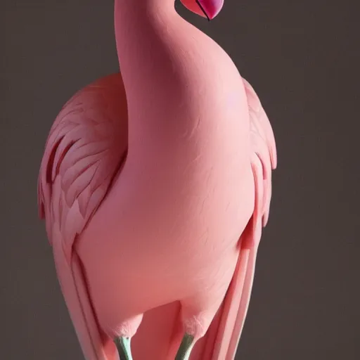 Image similar to a marble statue of a flamingo painted in a rose pink shade, close-ups, varying angles, warm lighting,