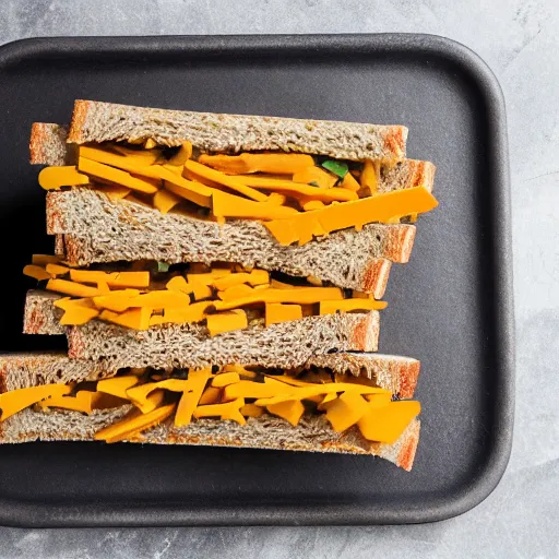 Prompt: sandwich of led lights with seitan and cheddar, studio photo, amazing light