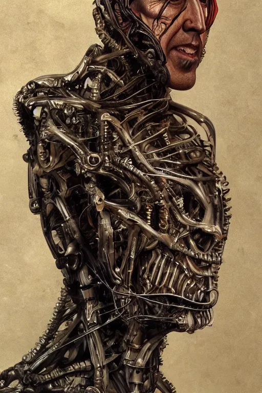 Prompt: Nicolas Cage as biomechanical alien cyborg intricate, smooth, artstation, painted by Hans Giger