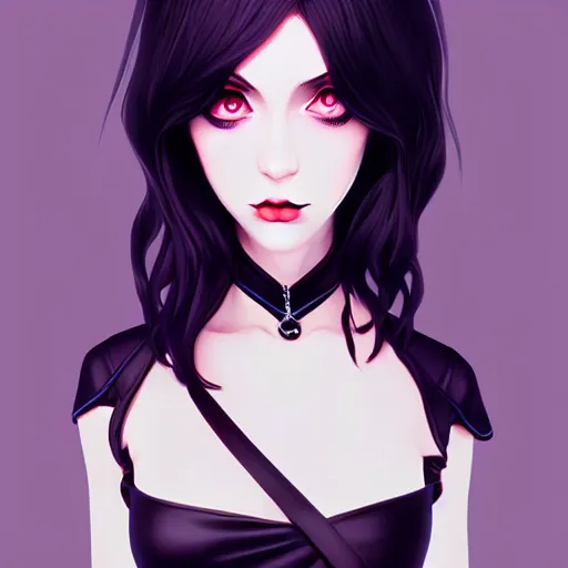 Prompt: goth gf e-girl, elegant, 2d, ultra highly detailed, digital painting, smooth, sharp focus, artstation, pixiv, art by Ilya Kuvshinov