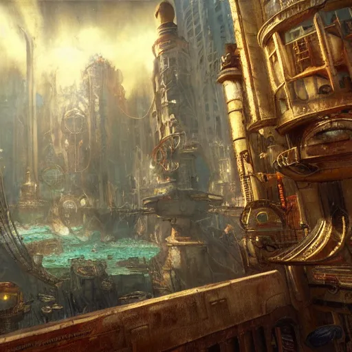 Image similar to underwater city, bioshock, highly detailed painting by gaston bussiere, craig mullins, j. c. leyendecker 8 k