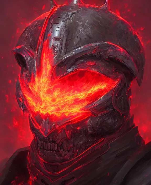 Prompt: a detailed portrait of a menacing armoured dark lord with glowing red eyes and a crown of fire by Tyler Edlin and Moebius, 4k resolution, photorealistic