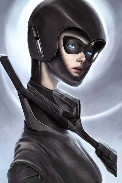 Image similar to beautiful ultra realistic, technology, battle ready grim reaper queen, retrofuturism, highly detailed, artgerm, artstation, deviantart, black, red, malicious, dark, extreme closeup three-quarter android portrait, tilt shift LaGrange point orbit background, three point perspective, focus on portrait of two androids; pointé pose; eye contact, kinemacolor, soft lighting