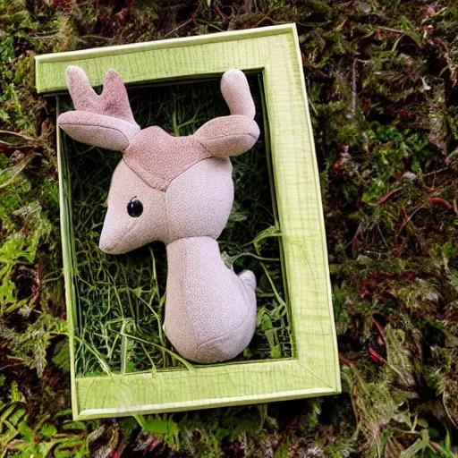 Image similar to portrait, realistic, cute, deer, plush doll, forest background
