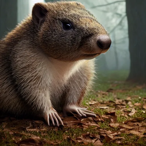 Image similar to hyperrealistic dslr film still of justin bieber disguised as a woodchuck, stunning 8 k octane comprehensive 3 d render, inspired by istvan sandorfi & greg rutkowski & unreal engine, perfect symmetry, dim volumetric cinematic lighting, extremely hyper - detailed, incredibly real lifelike attributes & flesh texture, intricate, masterpiece, artstation, stunning