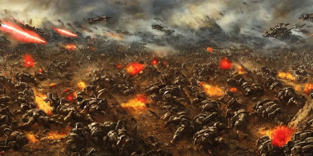 Image similar to world war 1 landscape of zergs destroying the terran soldiers, in an epic and bloody battle, beautiful painting