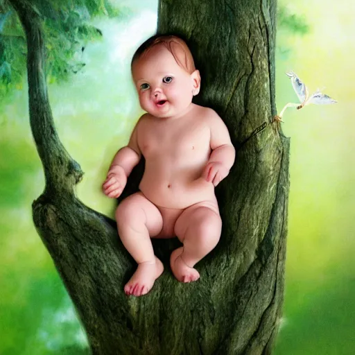 Image similar to baby on a tree, photorealistic, detailed