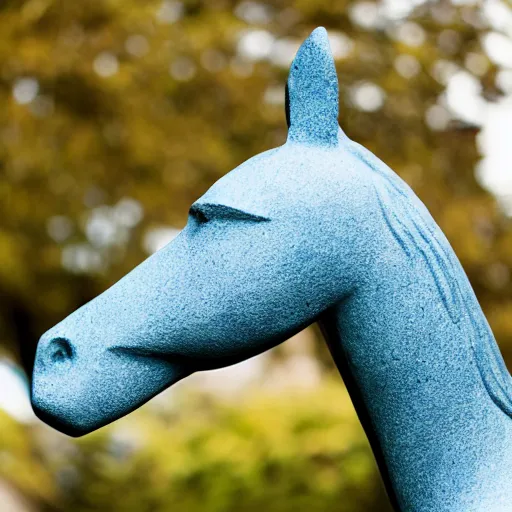 Image similar to horse head statue , background from blue to red