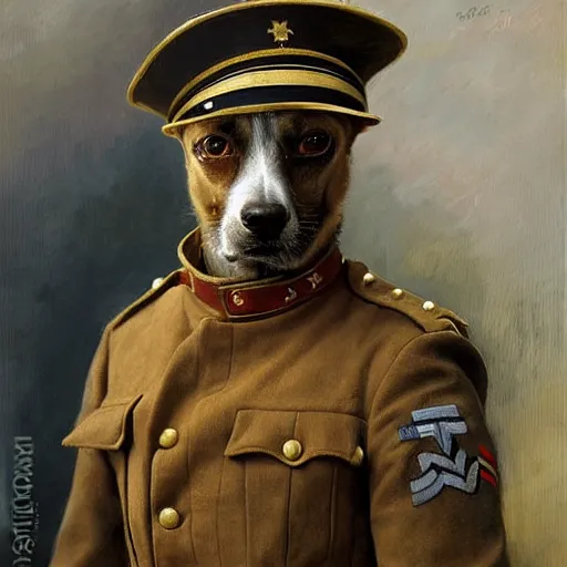 Prompt: dog dressed as a veteran colonel of the first world war german army, highly detailed painting by gaston bussiere, craig mullins, j. c. leyendecker