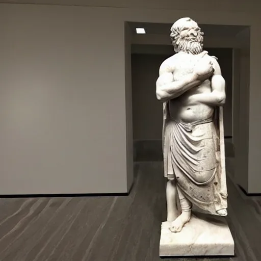 Prompt: ancient Greek marble statue of Bernie Sanders, museum quality