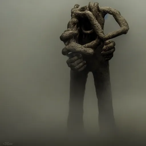 Image similar to the biological war, surrealistic detailed claymation art, dark, moody, foggy