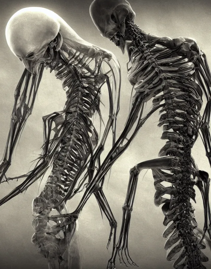 Prompt: an alien surrounded by a spine, ultra realistic, xray, ultra detailed,