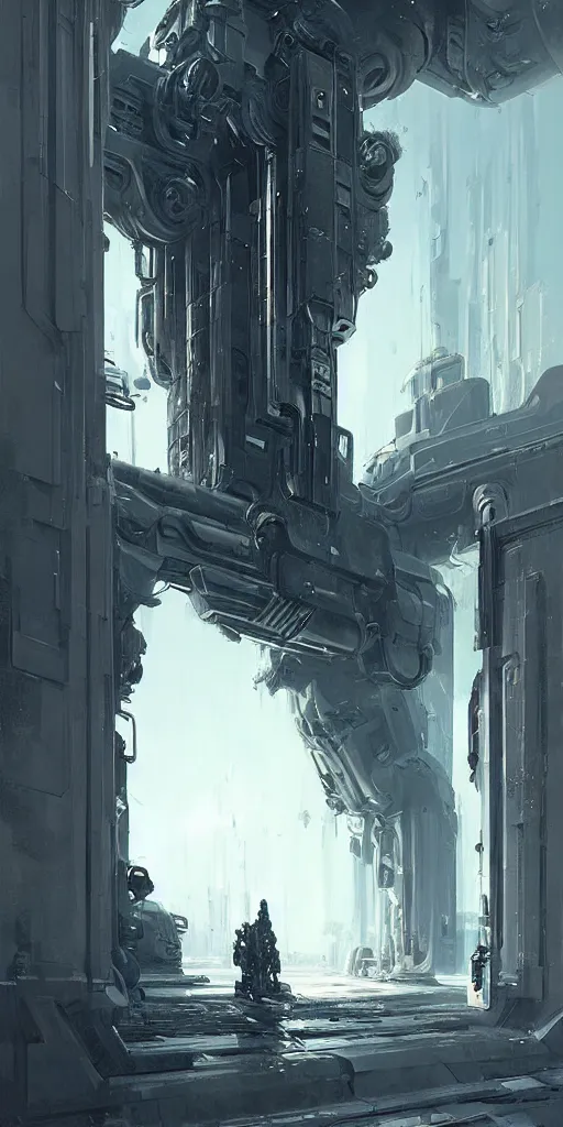 Prompt: hyper realistic ornate sci - fi double door by maciej kuciara, darek zabrocki