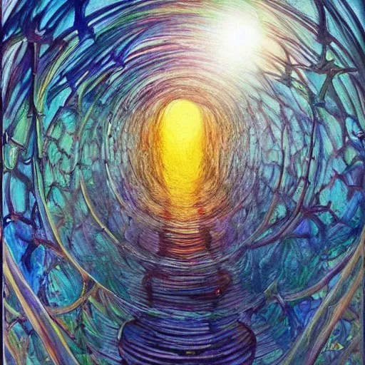 Prompt: stepping through the portal into the alternative multiverse, beautiful painting, gorgeous light