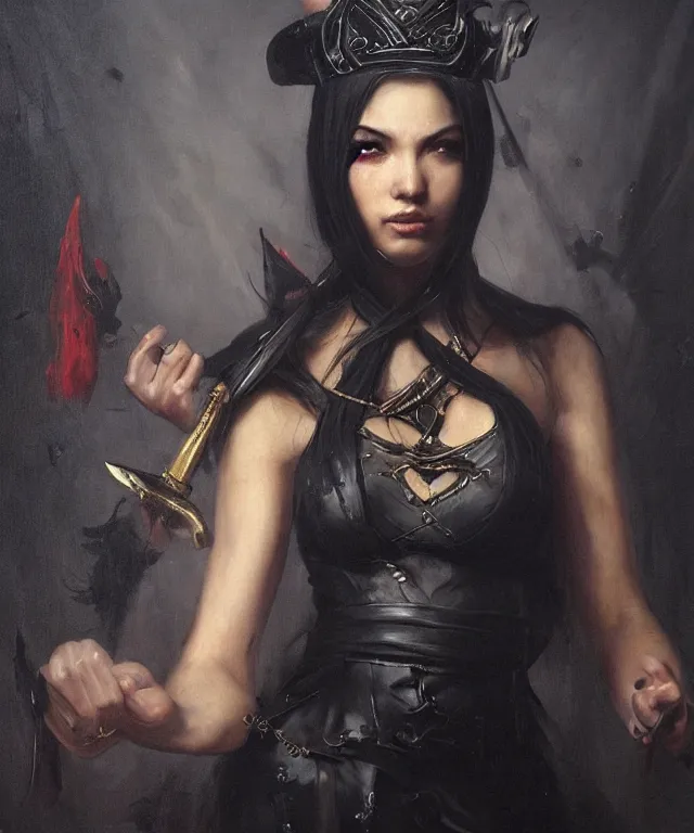 Prompt: the portrait of ( ( ( ( ( akali from league of legends ) ) ) ) ) in black wax crown by roberto ferri, dark fantasy, witcher, very detailed oil painting, masterpiece, 8 k