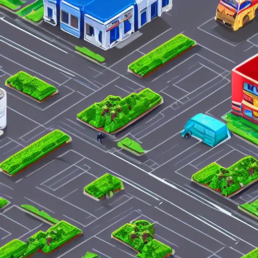 Prompt: front on isometric bismuth city streets, front on isometric video game