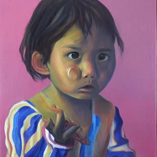 Image similar to every child's worst fear, oil on canvas,