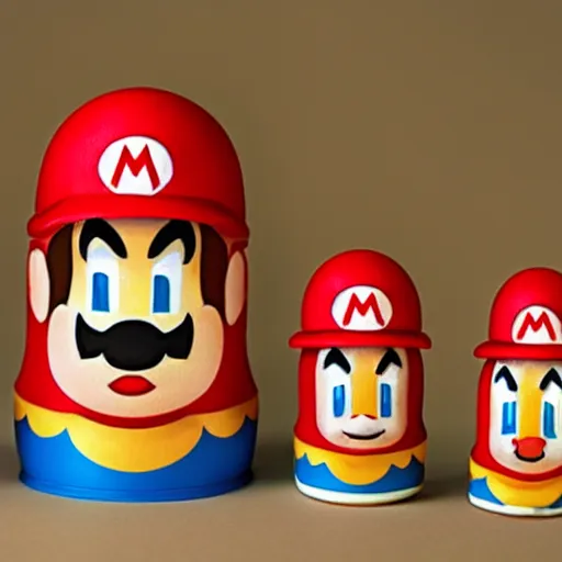 Image similar to photo of russian nesting doll that looks like mario