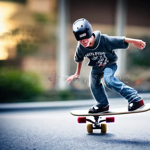 Image similar to midget tony hawk skateboarding over normal sized tony hawk, sharp focus, 4 k editorial photograph, soft lighting, shallow depth of field, people out of focus