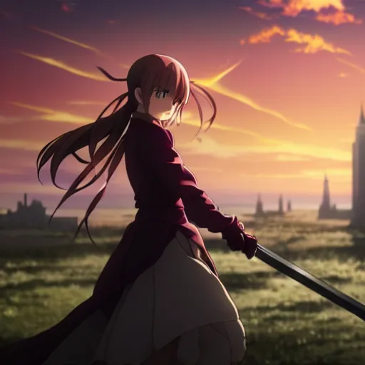 Image similar to emma watson in heavens feel movie, demon slayer, ufotable, kyoani, high quality, key visual, cinematic, city background, night time, rooftop, fate stay night, unlimited blade works, greg rutkowski, high resolution, dynamic pose, extreme close up, street clothes, anime, high budget