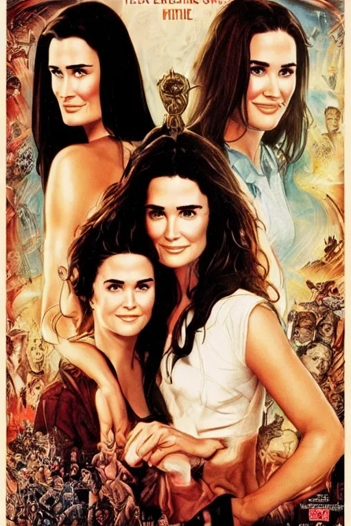 Prompt: texto highly detailed movie poster by drew struzan with brooke shields and demi moore artwork
