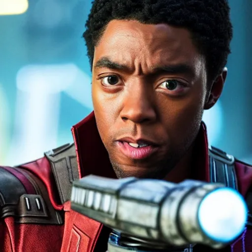Prompt: film still of Chadwick Boseman as Star Lord in Guardians of the Galaxy