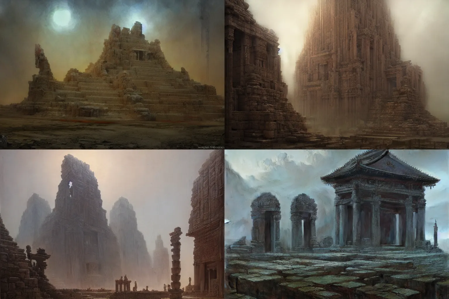 Prompt: great temple of gods by ruan jia and zdzislaw beksinski, very detailed, atmospheric, wide angle