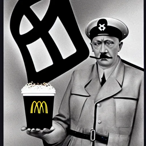 Prompt: Hitler in a McDonalds advertisement