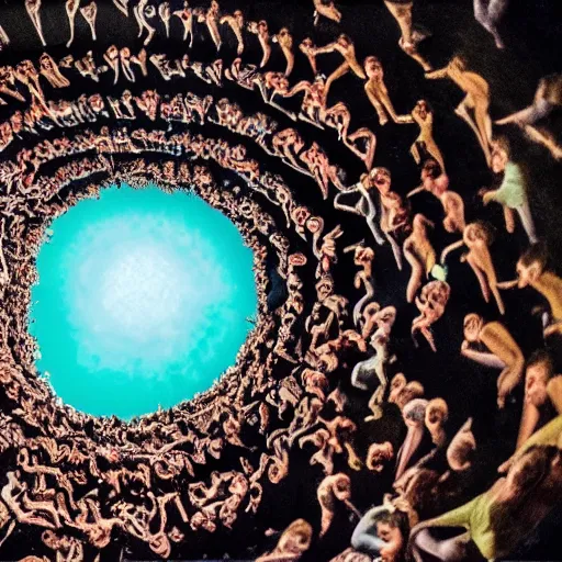 Image similar to a spiral of people falling into the abyss