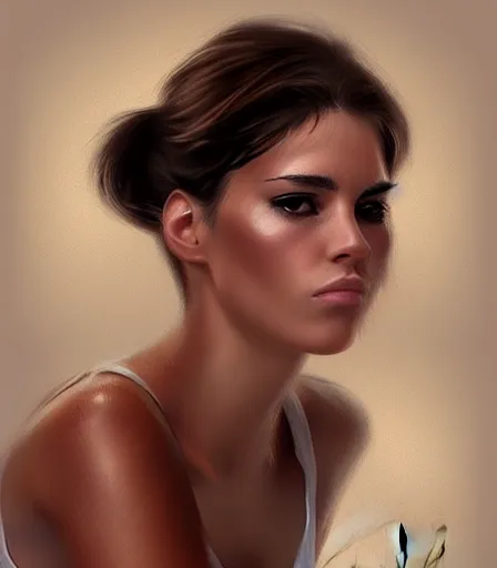 Image similar to beautiful brown haired female boxer digital portrait in the style of stanley artgerm