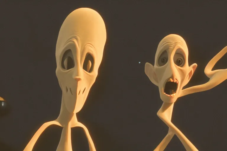 Prompt: a wholesome animation key shot of!! one!! focused!! popstar nosferatu!! singing at a concert!! wearing golden chain!!, medium shot, studio ghibli, ( pixar ) and disney animation, sharp, very detailed, high resolution, rendered in unreal engine 5, anime key art by greg rutkowski, bloom, dramatic lighting