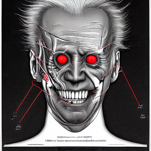 Prompt: anatomical diagram of Joe Biden cenobite, by H.R. Giger and Stephen Gammell and Greg Rutkowski