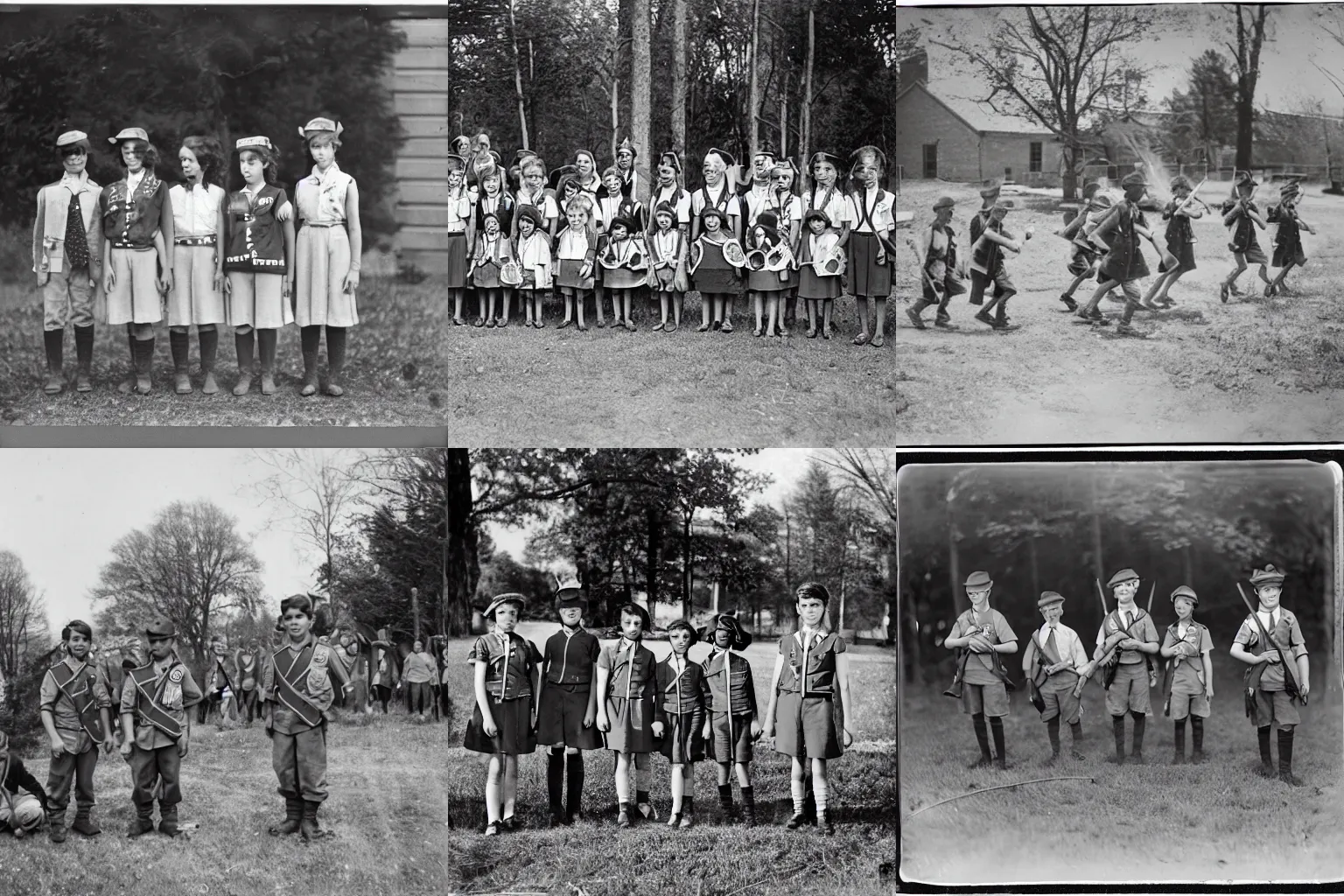Prompt: the bloody war between girl scouts and boy scouts, photos by mathew brady