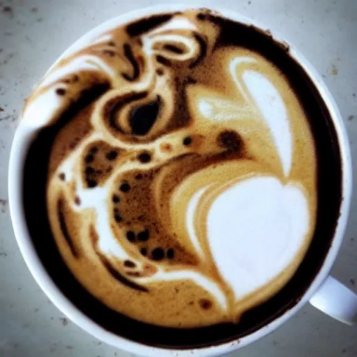 Image similar to photo, asian dragon's head as latte art, dragon face, playful, illustration