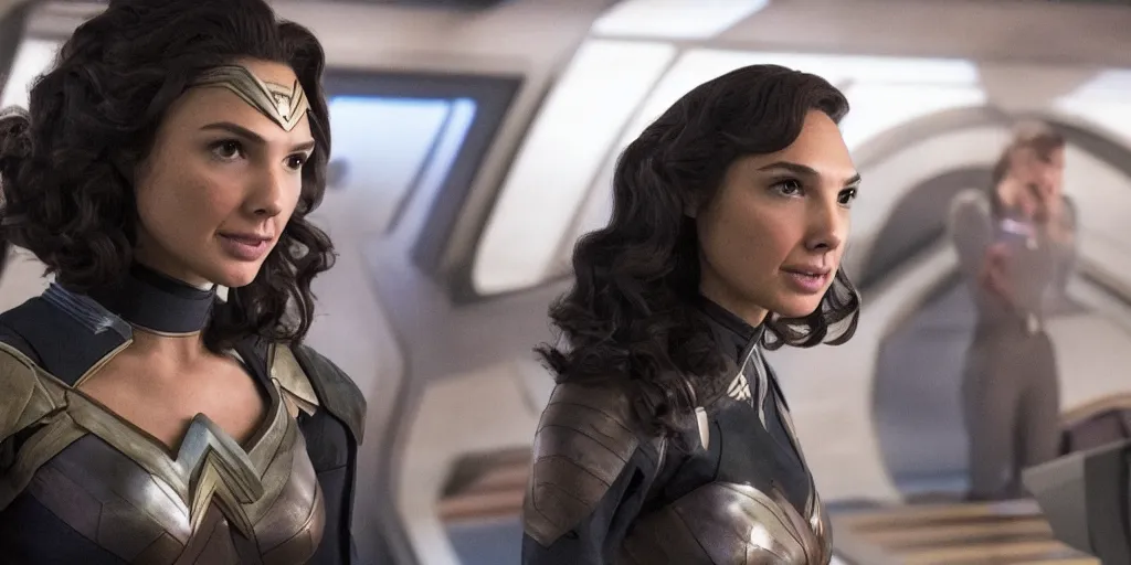 Prompt: gal gadot is the captain of the starship enterprise in the new star trek movie