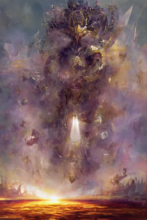 Prompt: the emperor of mankind is the light and the way, and all his actions are for the benefit of mankind, which is his people., by ryohei hase, by john berkey, by jakub rozalski, by john martin