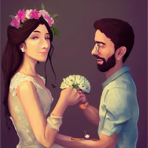 Image similar to the love of my life marrying me, trending on artstation