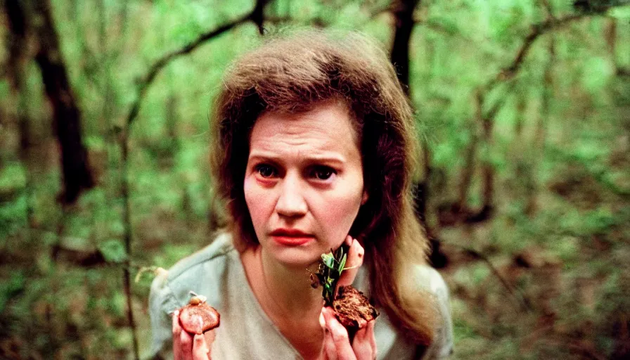 Image similar to 7 0 s movie still of a woman with fungus in the eye, cinestill 8 0 0 t 3 5 mm technicolor, heavy grain, high quality, high detail