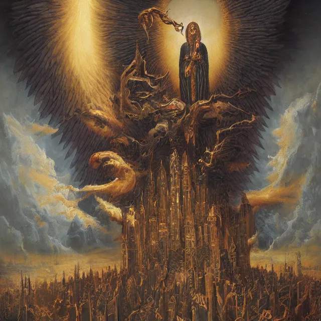 Prompt: a painting of an evil heavenly divine by johfra bosschart, dark fantasy art, high detail, trending on artstation