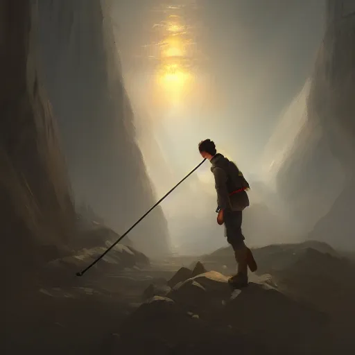 Image similar to trekking pole in a museum, 4 k,, concept art, by wlop, ilya kuvshinov, artgerm, krenz cushart, greg rutkowski, pixiv. cinematic dramatic atmosphere, sharp focus, volumetric lighting, cinematic lighting, studio quality