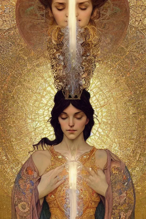 Image similar to a full body portrait of a beautiful ethereal delicate byzantine mage queen meditative sacral pose catholic stages of the cross, intricate, elegant, highly detailed, digital painting, artstation, concept art, smooth, sharp focus, illustration, art by krenz cushart and artem demura and alphonse mucha