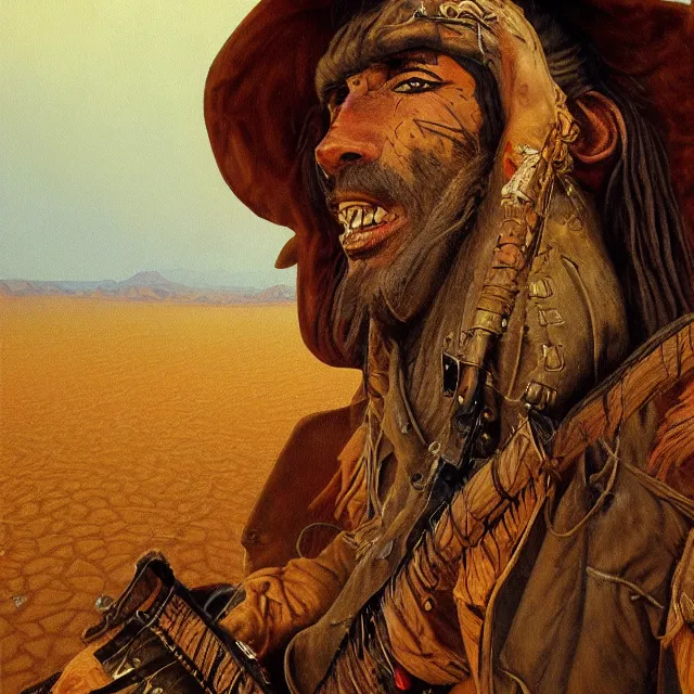 Prompt: a painting of a desert punker by johfra bosschart, dark fantasy art, high detail, trending on artstation