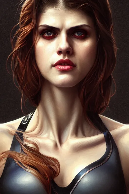 Image similar to alexandra daddario as spider girl, realistic portrait, symmetrical, highly detailed, digital painting, artstation, concept art, smooth, sharp focus, illustration, cinematic lighting, art by artgerm and greg rutkowski and alphonse mucha