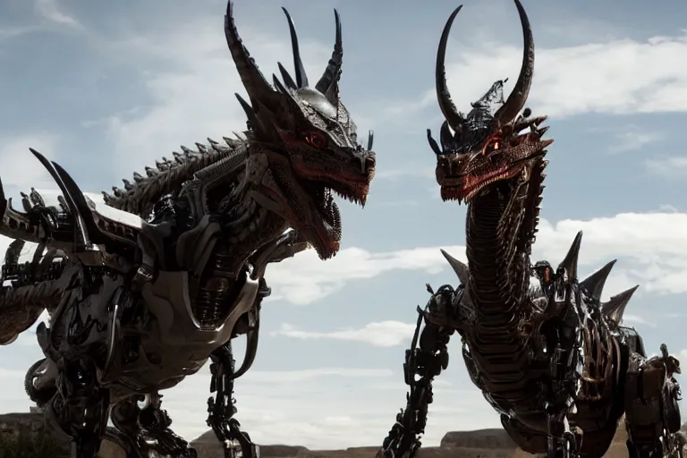 Prompt: cinematic still of westworld, a intact stunning intricate si - fi robotic fantasy dragon, well armored mech dragon, highly detailed