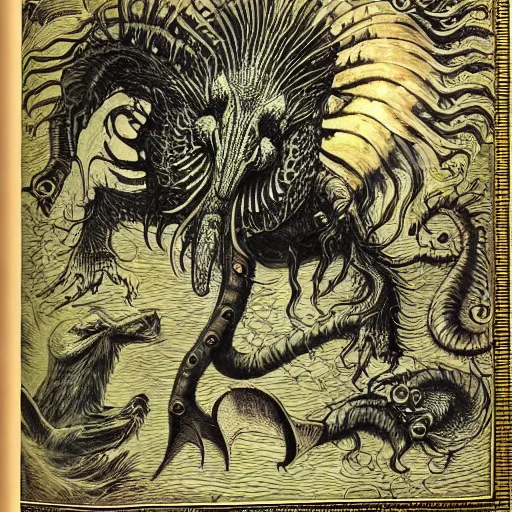 Image similar to bestiary of creatures from the depths of the unconscious psyche