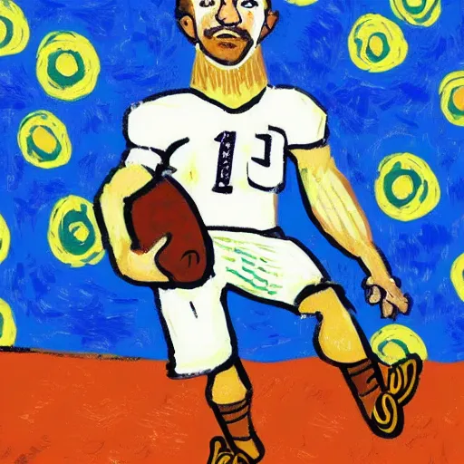 Prompt: football player in the style of Van Gogh