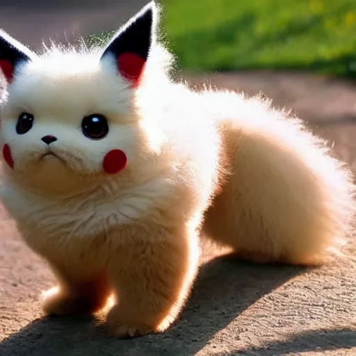 Image similar to real life Pokemon, cute!!!, fluffy!!!, ultra realistic!!!, golden hour, sharp focus